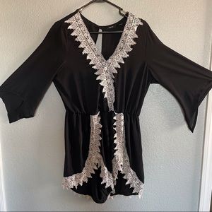 XL Poetry Black 3/4 sleeve Romper